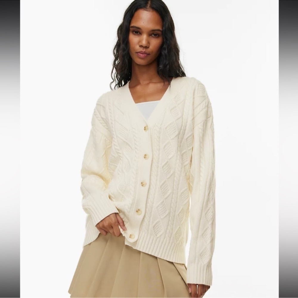 Aritzia sunday best lamora cable knit cardigan oatmeal color birch size s nwot
